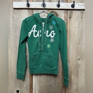 Aeropostale Logo Half Zip Kangaroo Pocket Hoodie in Green Size XS Juniors